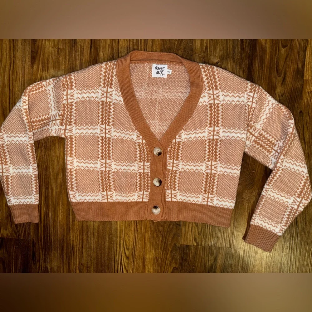 Princess Polly Pink Check Cropped Cardigan size M/L - Picture 8 of 13